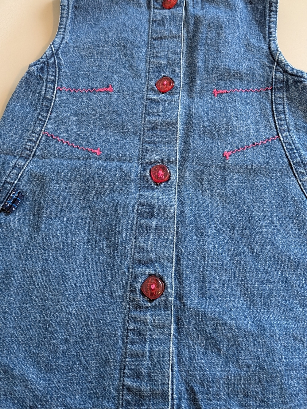 VINTAGE - Souris Mini - 12M  Denim Pinafore Dress with Embroidered Pink Girly - Picture 5 of 7